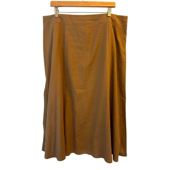 R.Q.T. Y2K Linen Blend Midi Skirt Sz 16 Camel Neutral Preppy Breathable - Picture 3 of 8